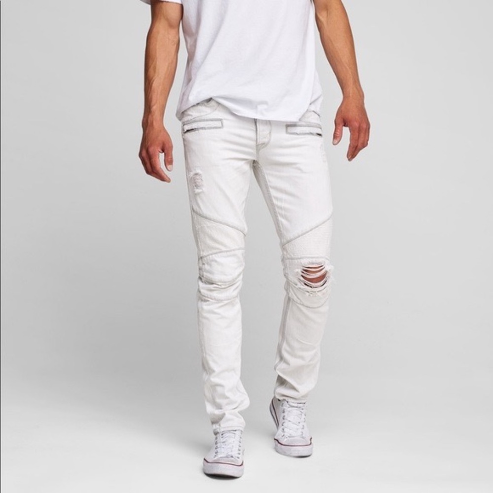 Hudson The Blinder Biker White Denim Moto Jeans 36
